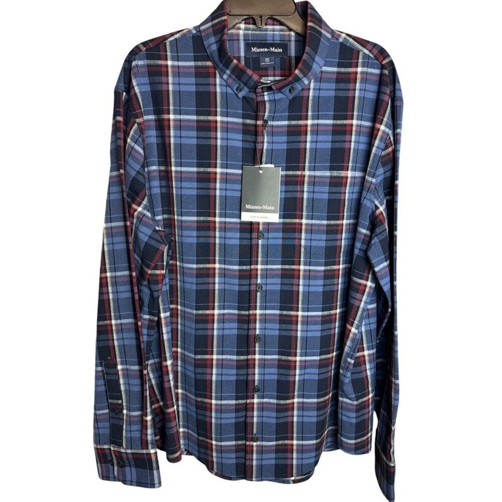 Men’s Mizzen+Main XXL Trim City Flannel Button Up Shirt Dark Blue $148